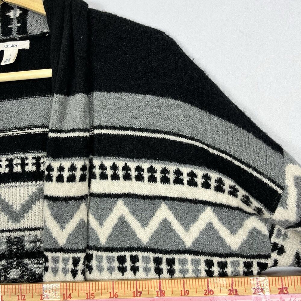 Women Caslon By Norstrom Long Cardigan Aztec Tribal Boho Open Front Size S - Picture 6 of 15